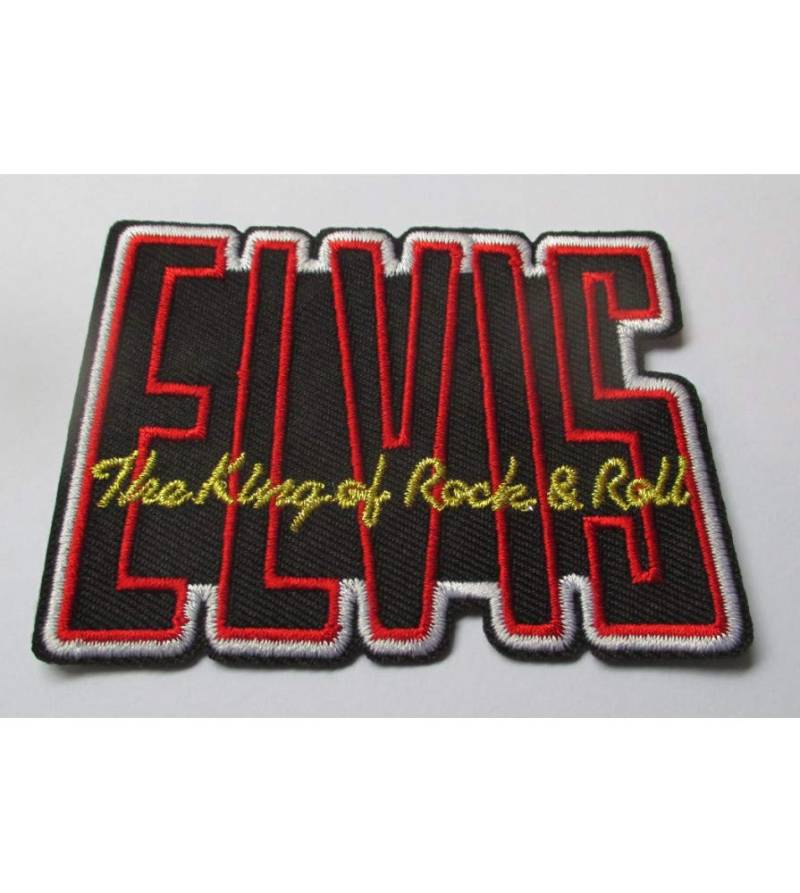 Hotrodspirit – Patch Elvis Presley Schriftzug schwarz rot gold Rock Roll Aufnäher zum Aufbügeln von hotrodspirit