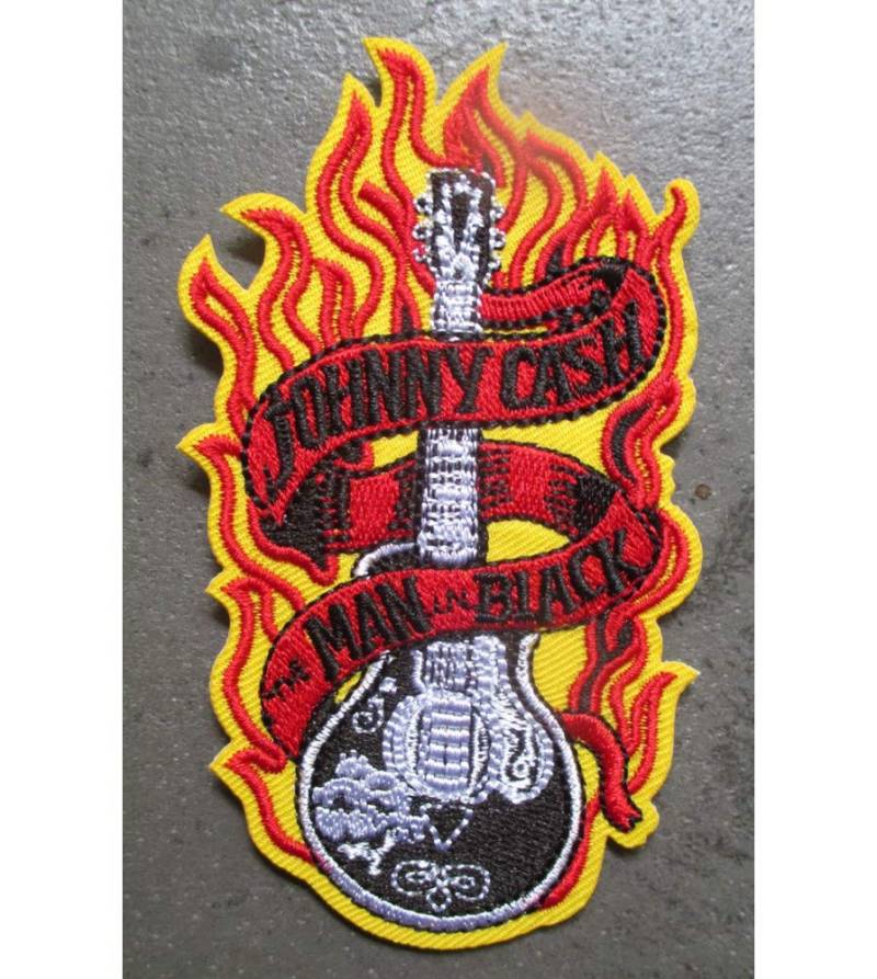 Hotrodspirit – Patch Johnny Cash Logo Gitarre mit Flammen 10 x 6 cm Abzeichen Jacke Jacke von hotrodspirit