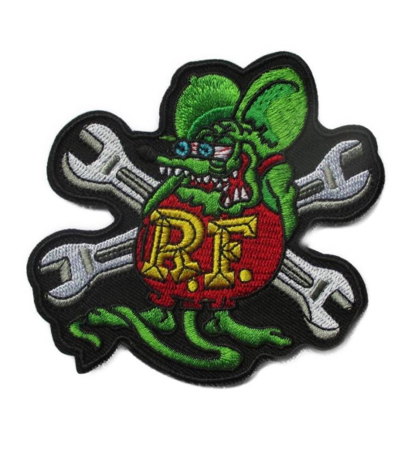 Hotrodspirit – Patch Ratte Fink und Schlüssel gekreuzt Kustom Hot Rod 9 x 8,5 cm Aufnäher zum Aufbügeln von hotrodspirit