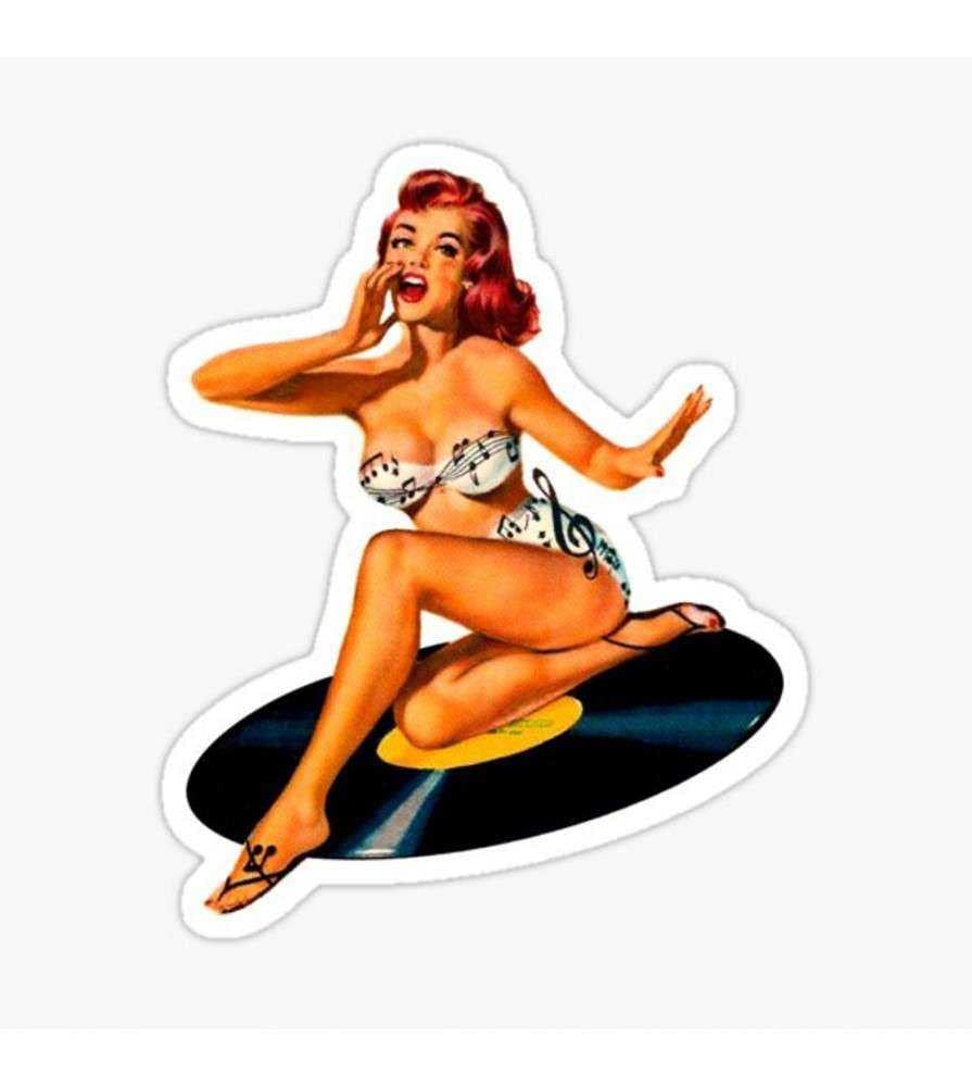 hotrodspirit - Mini-Sticker Pin-up und Schallplatte, 33 t, selbstklebend, Retro-Stil 50 von hotrodspirit