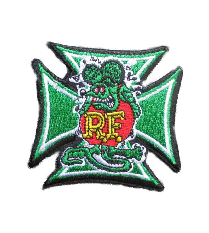 hotrodspirit – Patch Ratte Fink und Kreuz Malta Grüne Ecusson-zum Aufbügeln von hotrodspirit