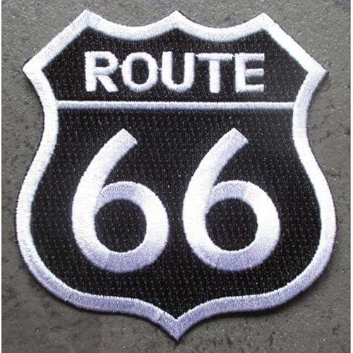 hotrodspirit – Patch Wappen Route 66 schwarz bieten weiß 7,5 x 7,5 cm Ecusson-zum Aufbügeln USA Road Sixty Sechs von hotrodspirit