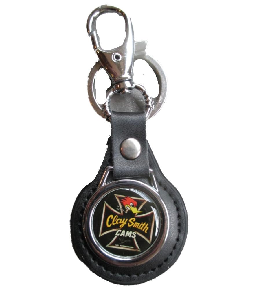 hotrodspirit - Schlüsselanhänger Clay Smith Logo Malteserkreuz aus Metall und Kunstleder von hotrodspirit
