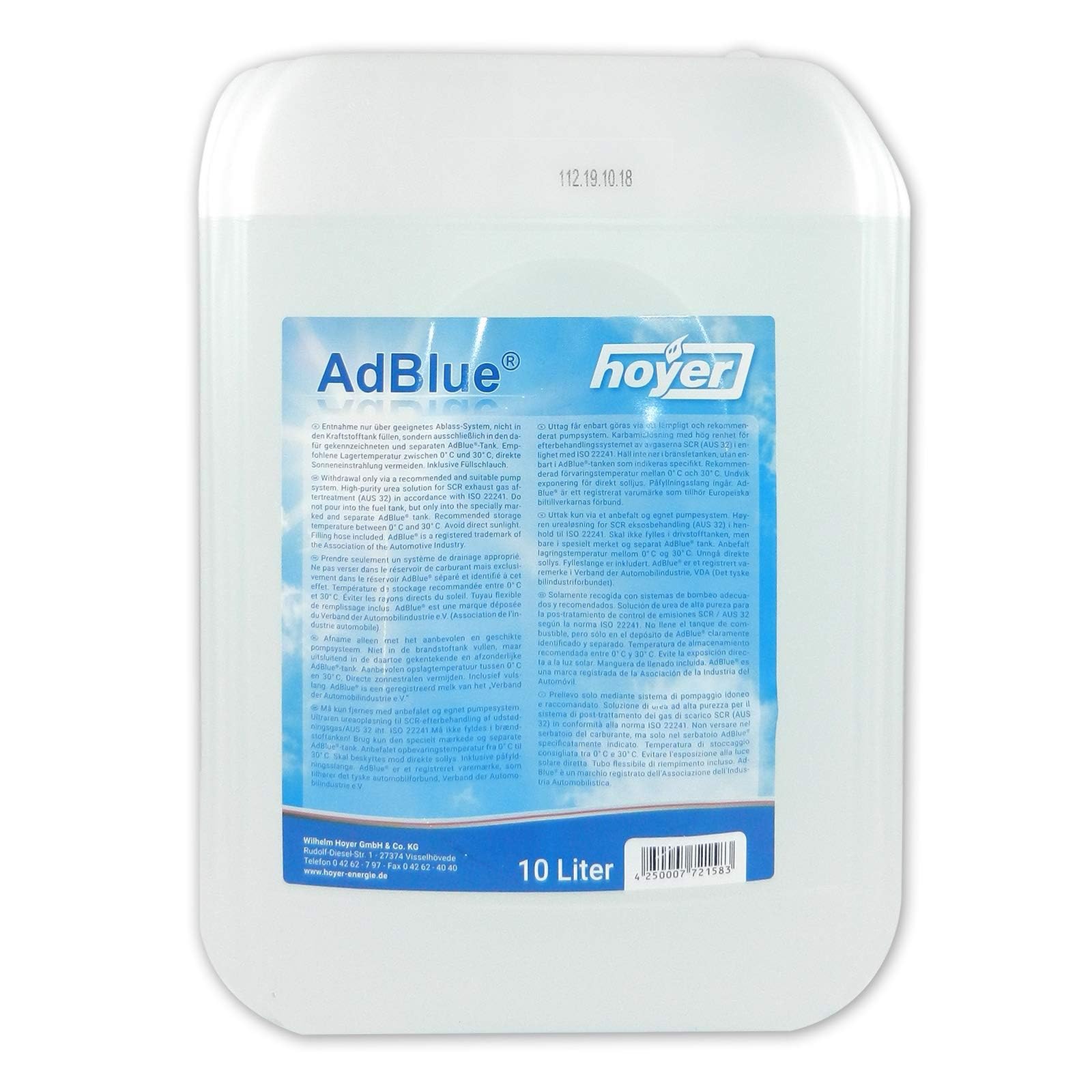 Hoyer AdBlue Hochreine SCR Harnstofflösung ISO 22241, 10 Liter von hoyer