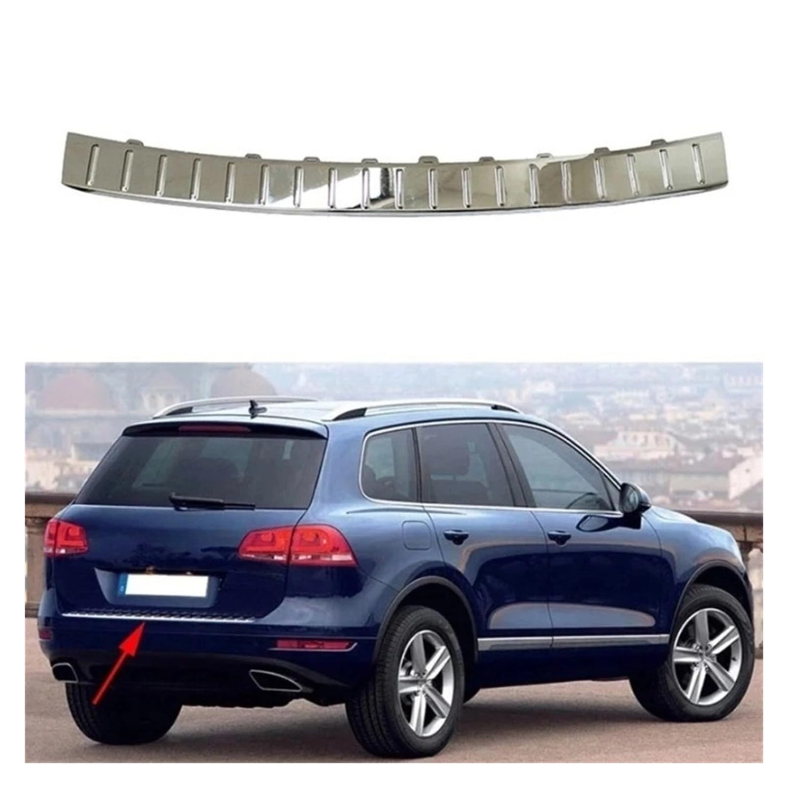 huanglanhuagr Obere Chrom-Stylingleiste for die Heckstoßstange, kompatibel mit VW Touareg 2011–2018 7P6807787A, Einstiegsleiste for den Kofferraum, hintere Schutzleiste, Stoßstangenschutz von huanglanhuagr