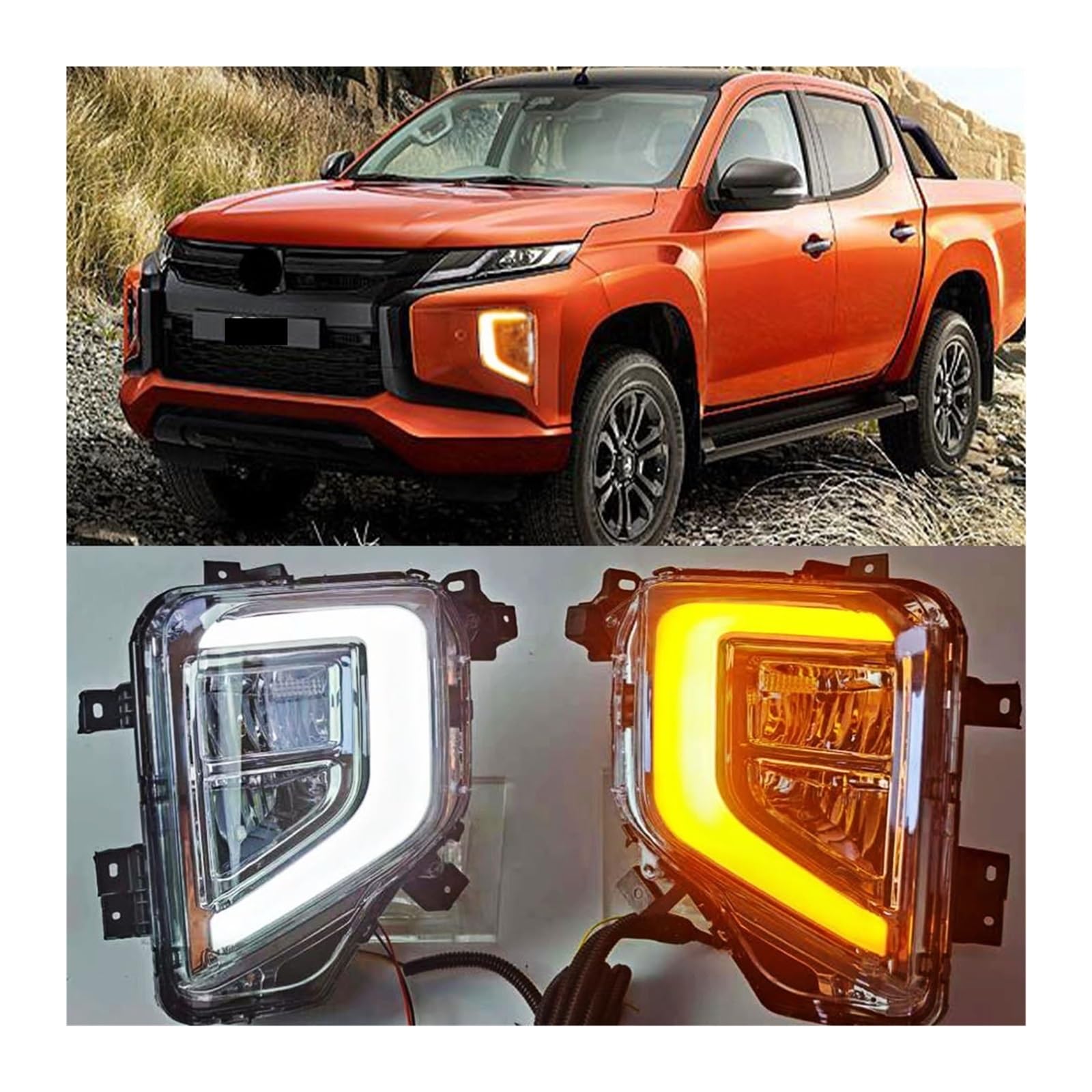 1 Paar kompatibel mit Mitsubishi Triton L200 2019 2020 2021 Tagfahrlicht DRL Nebelscheinwerferabdeckung mit Blinker Gelb von huangtaogr