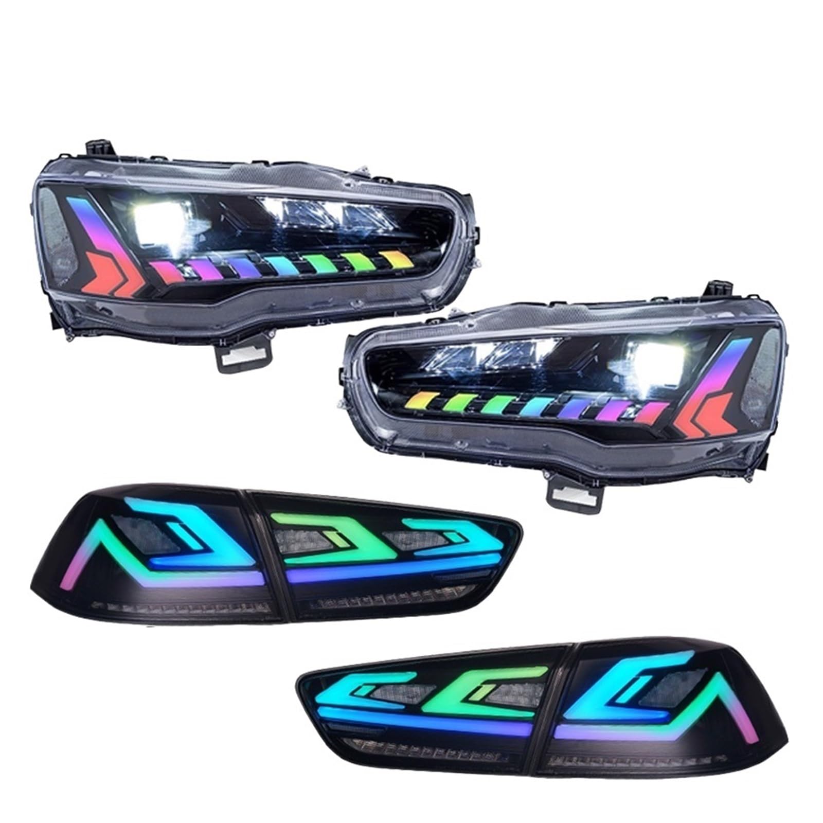 1 Set RGB-Autolampen kompatibel mit Mitsubishi Lancer 2008 – 2018, Autoscheinwerfer mit Dämonenaugen und Rücklicht-Montage (LHD, RGB-Sätze B) von huangtaogr