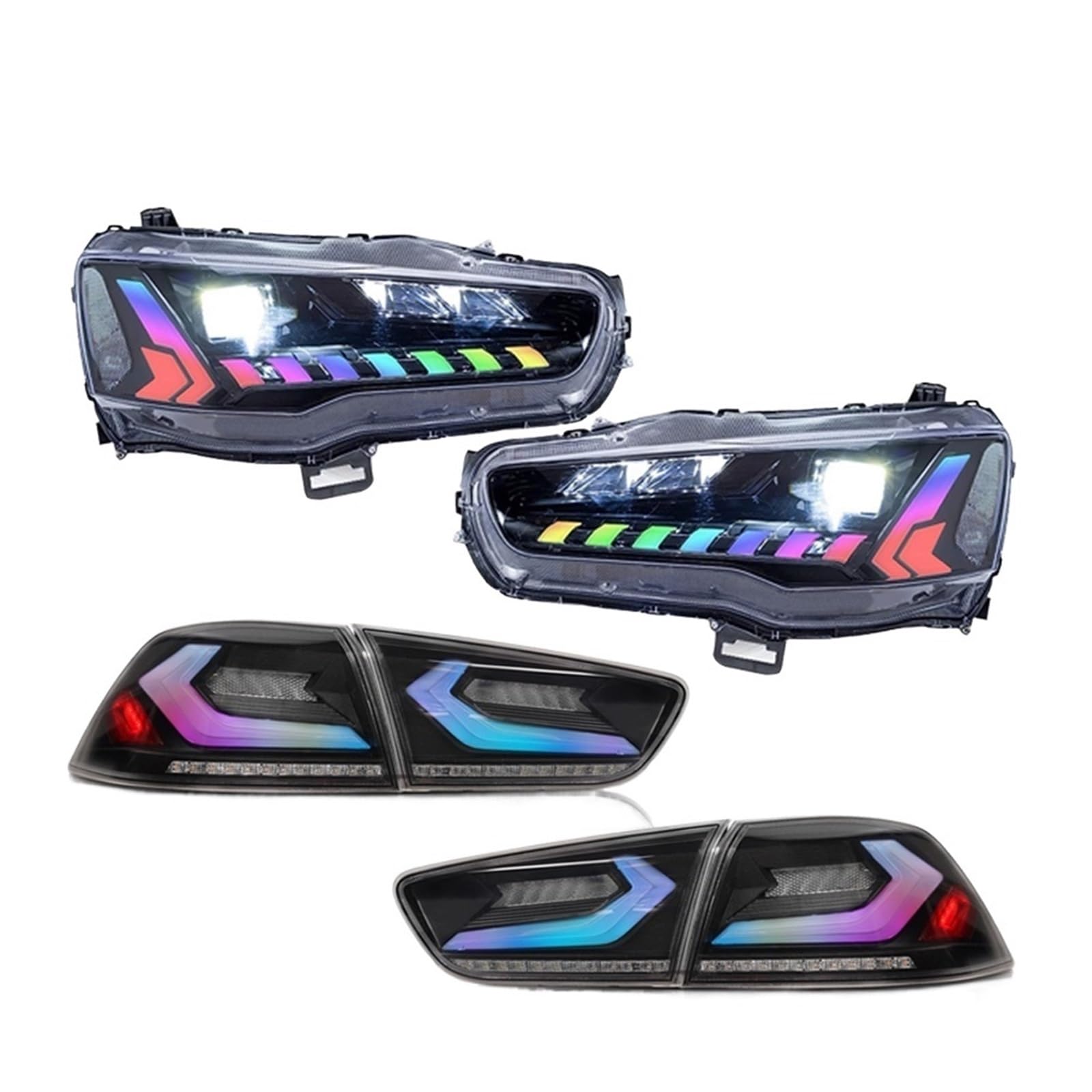 1 Set RGB-Autolampen kompatibel mit Mitsubishi Lancer 2008 – 2018, Autoscheinwerfer mit Dämonenaugen und Rücklicht-Montage (LHD,RGB Sets A) von huangtaogr