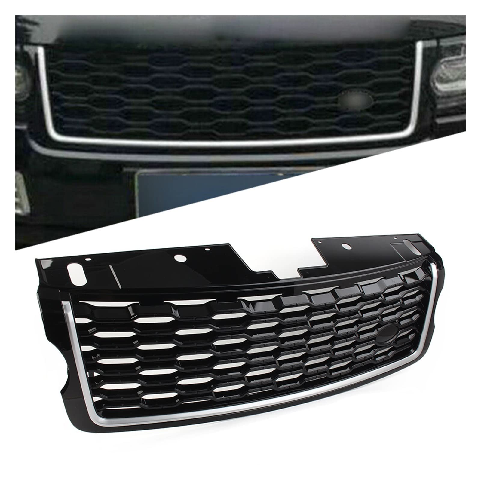 Auto Vorderen Stoßfänger Oberen Mesh Grille Facelift Kompatibel for Land Rover Range Rover Vogue L405 2013 2014 2015 2016 2017 LR098080 LR098084(Black Silver) von huangtaogr