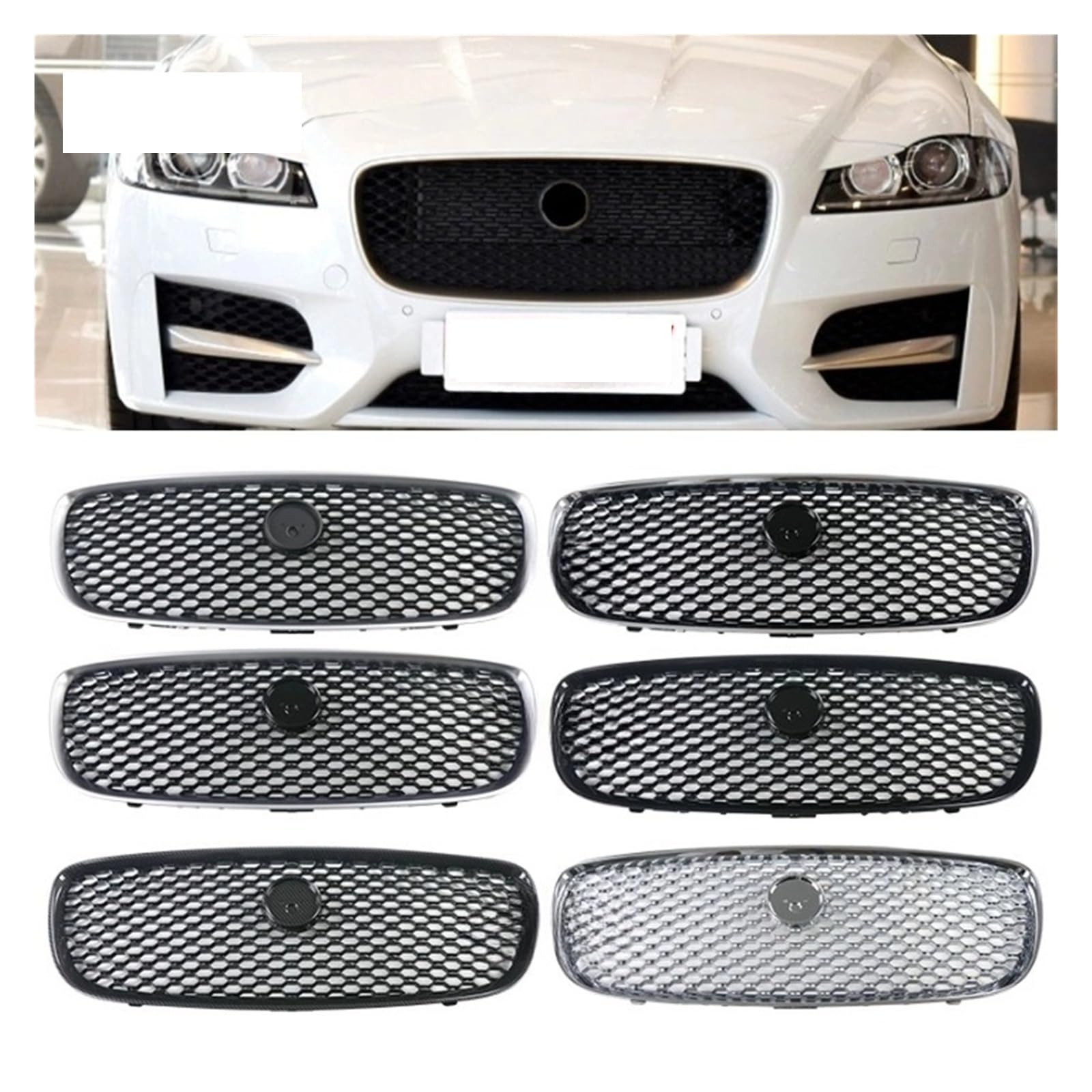 Auto Vorderen Stoßfänger Oberen Mesh Grille Gill Kompatibel for Jaguar XF 2016 Runde Loch Grille T2H3989 T2H3986 T2H3981 T2H24171(Carbon Fiber Style) von huangtaogr