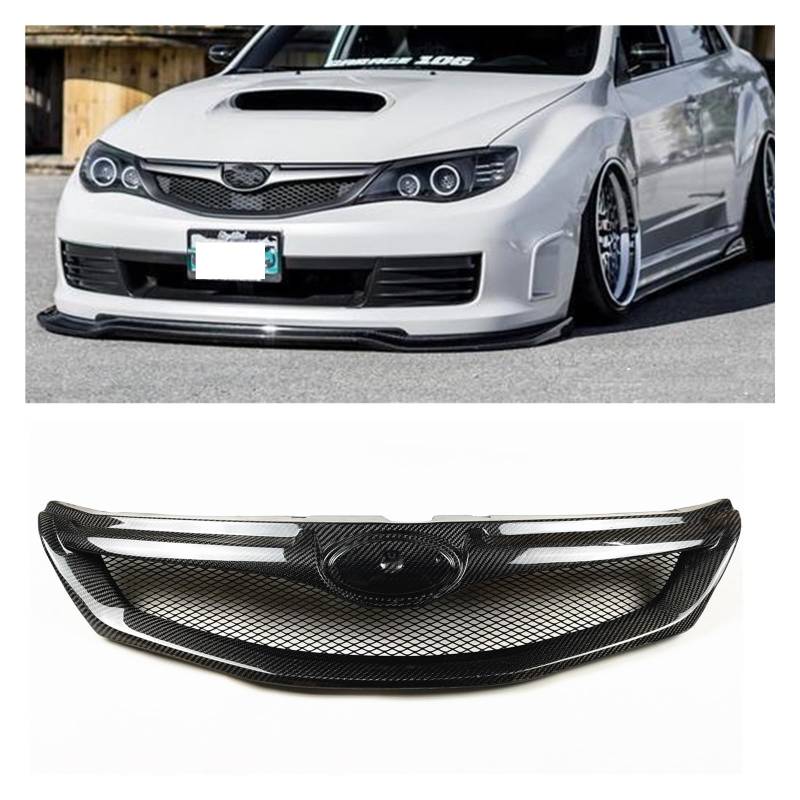 Grill Kompatibel for Subaru Impreza WRX STi 2008 2009 2010 2011 Frontgrill Echt Carbon Fiber Auto Obere Stoßstange Ansaughaube Mesh Grid Kit von huangtaogr