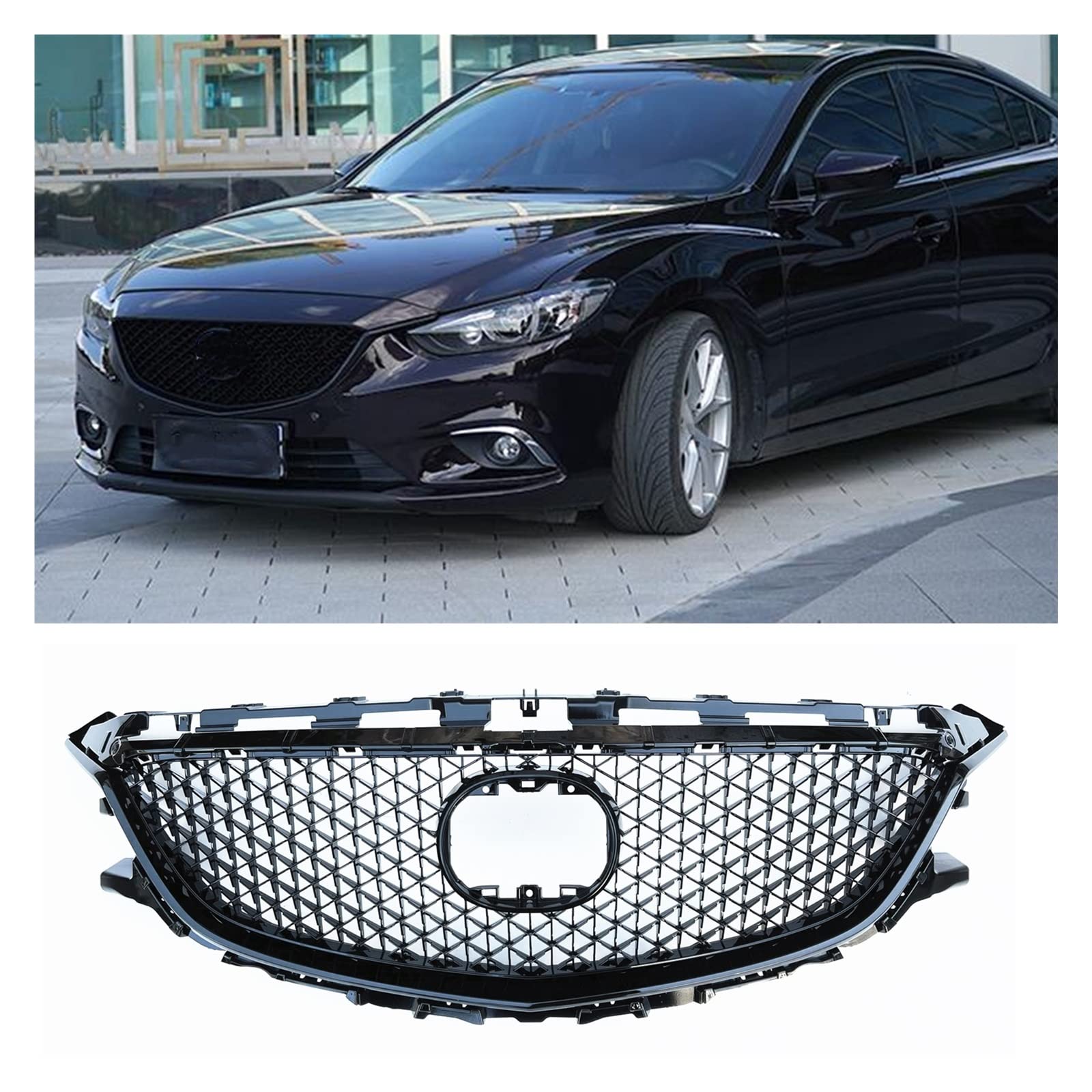 Kühlergrill Racing Grills Kompatibel for Mazda 6 2014-2016 2015 Waben Stil Schwarz Auto Oberen Stoßfänger Haube Ansaugabdeckung Mesh Kit Gitter von huangtaogr