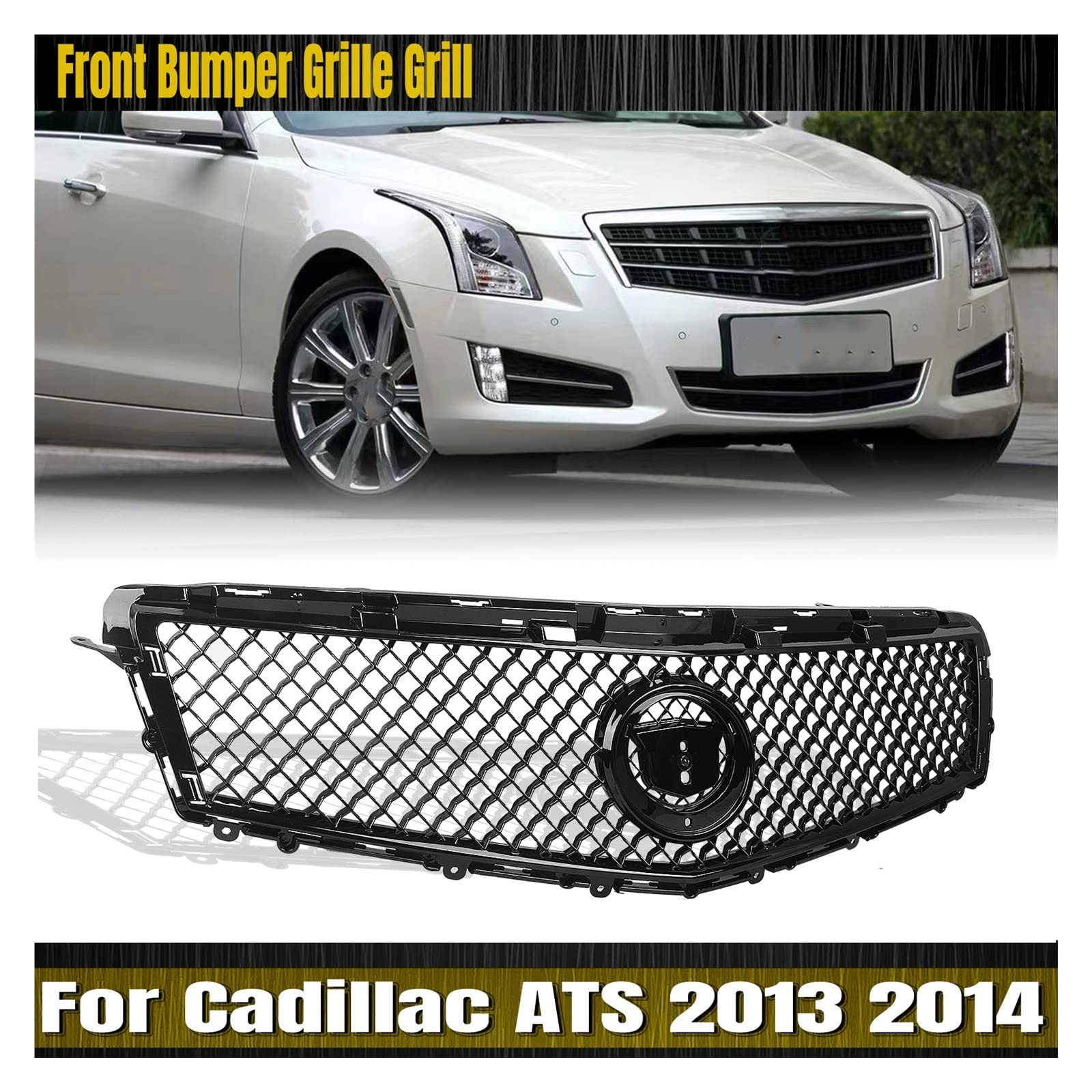 Kühlergrill kompatibel for Cadillac ATS 2013 2014, Schwarze Renngitter im Wabenstil, Auto-Oberstoßstangenhaube, Kühlergitter, Entlüftungsgitter von huangtaogr