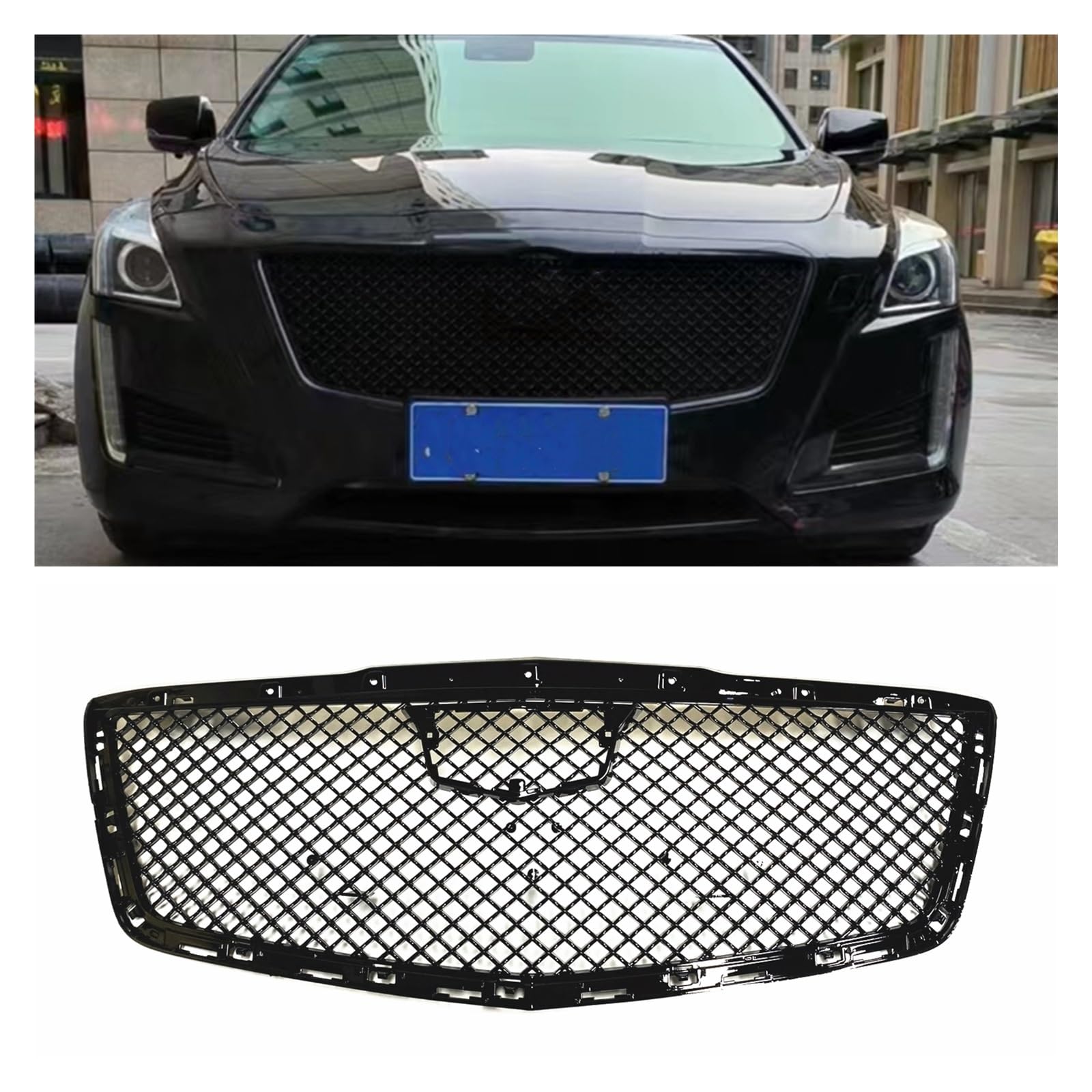 Kühlergrill kompatibel for Cadillac Cts Limousine 4-türig 2014 2015 2016 2017 2018 2019 Schwarzer Wabenstil Auto Oberer Stoßfänger Haubengitter Grill von huangtaogr