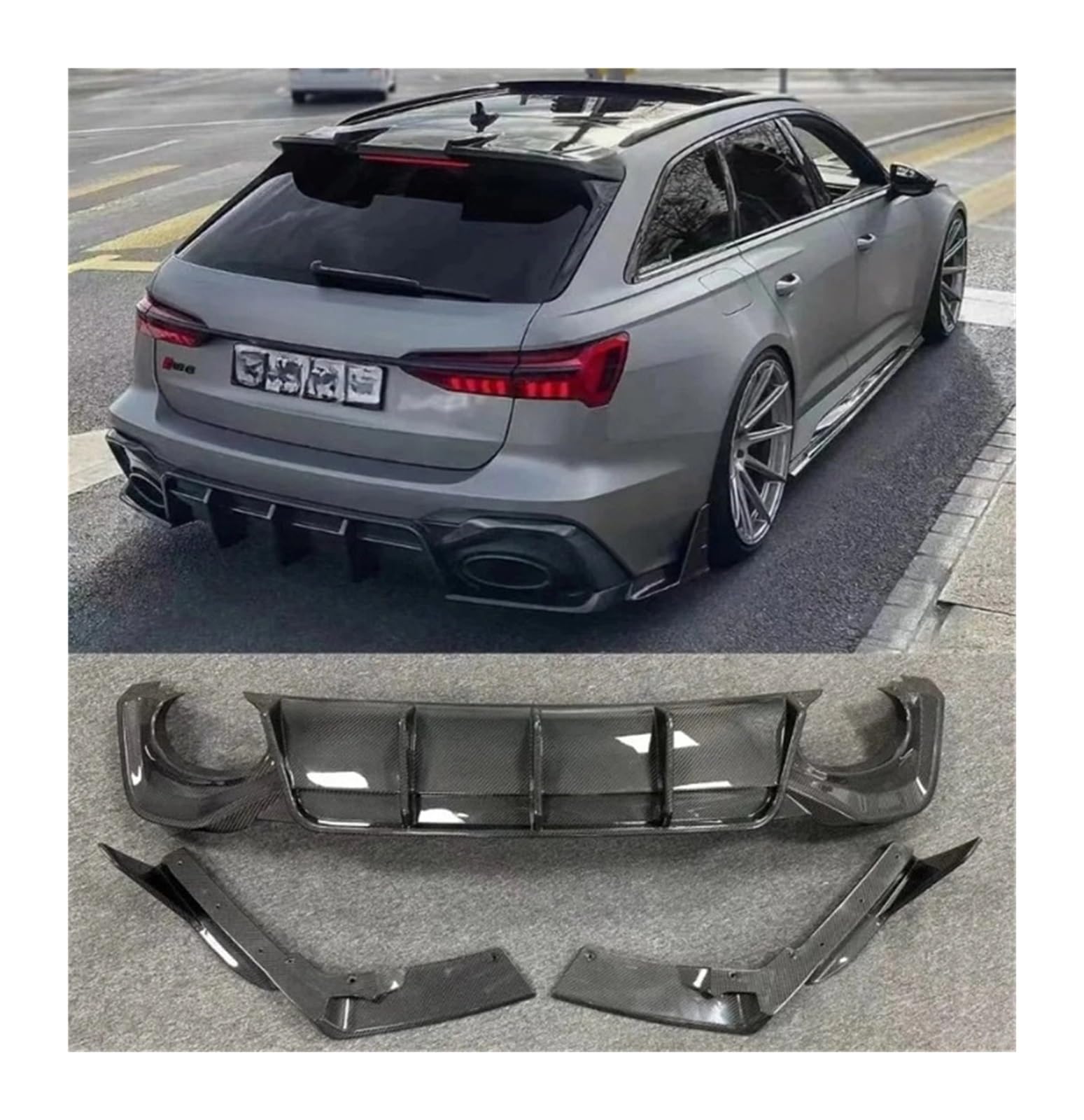 huangtaogr Kompatibel for Audi RS6 RS7 C8 2019–2023, Echtkarbonfaser-Heckdiffusor-Set, Lippenspoiler, Umrüstung von Splittern (Color : RS6), huangtao2004 von huangtaogr