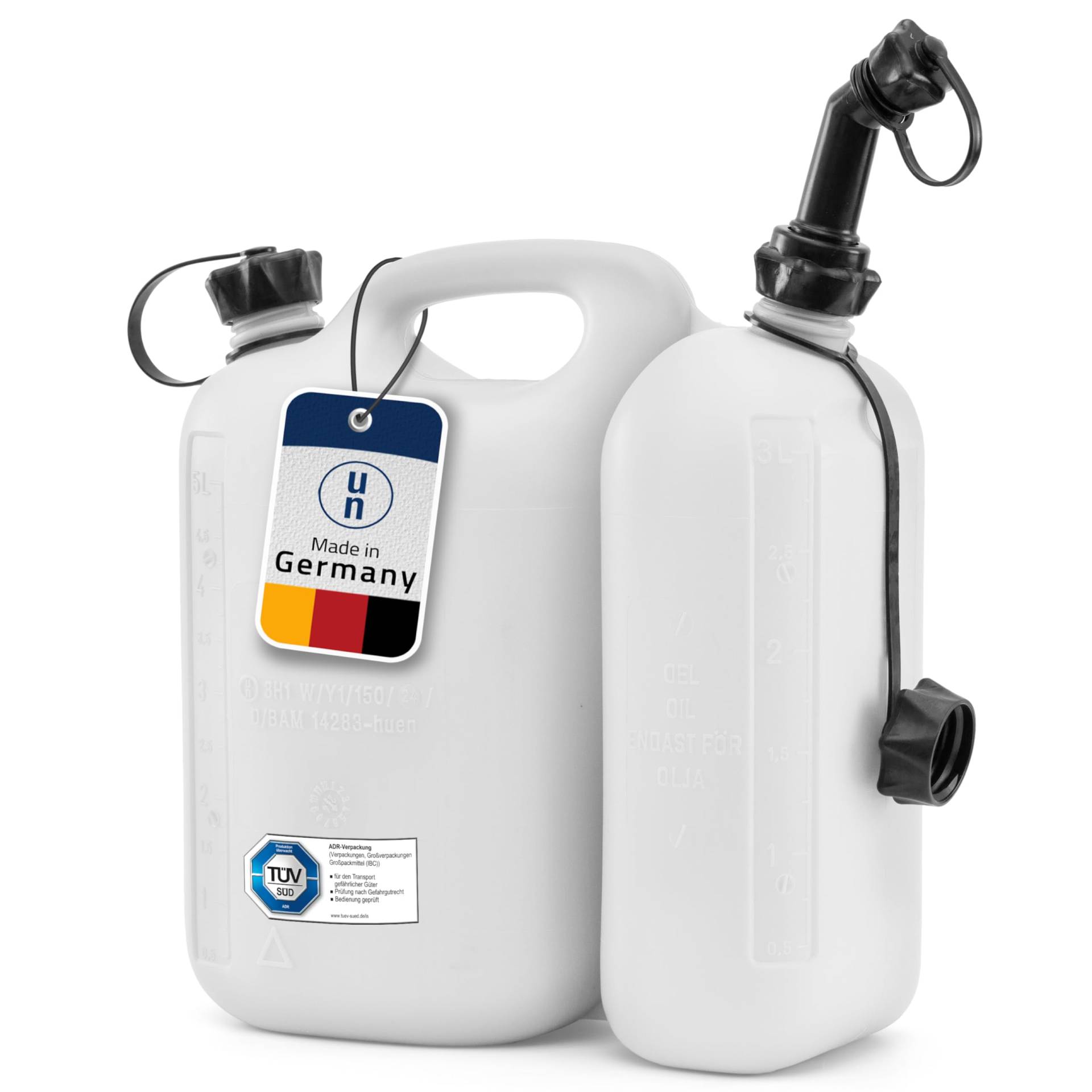 hünersdorff 824900 ECO / Doppelkanister / Kombikanister für Kraftstoff und Öl mit zwei Einfüllsystemen, 5,5 + 3 Liter, UN-Zulassung, Made in Germany, weiß von hünersdorff