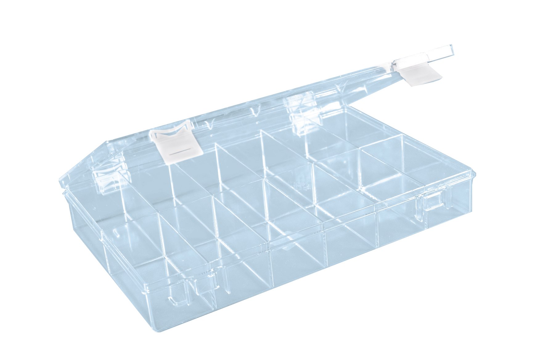 hünersdorff Sortimentskasten: stabile Sortierbox (PS-Classic) mit fester Fachaufteilung (12 Fächer), Sortierkasten-Maße: T225 x B335 x H55 mm, Made in Germany, Glasklar von hünersdorff