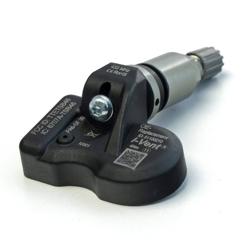 RDKS/TPMS – Reifendrucksensoren passend für: BMW I3 - Typ I01 - (Bauzeitraum von 09/2013 bis EOP*) - Metallventil Titan (Silbergrau) - OE-Nummer: 36106856209-1 Sensor mit Ventil von i-vent