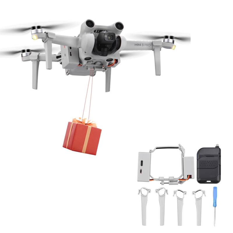 iEago RC Mini 3 Pro Airdrop System Nutzlast Transport Abwurfsystem Gerät Werfer mit Landefüße für DJI Mini 3 / Mini 3 Pro, für Release Angeln Köder Suche Rettung Zubehör von iEago RC