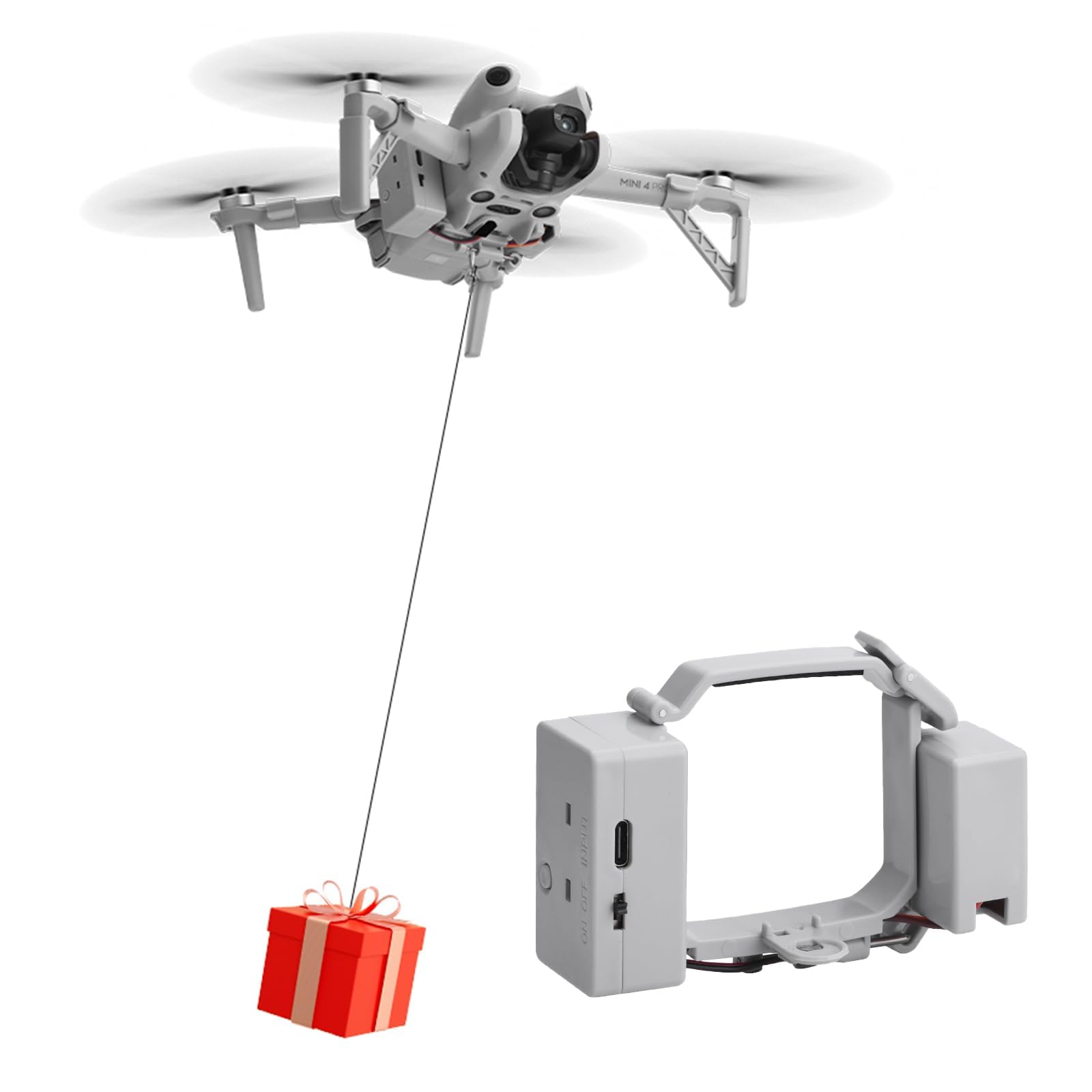 iEago RC Mini 4 Pro Nutzlast Lieferung und Transport Airdrop System Release Dropper Gerät mit Landegerät für DJI Mini 4 Pro Drohne Angelköder Freigabe Haken Drop Hochzeit Clip Such- und von iEago RC