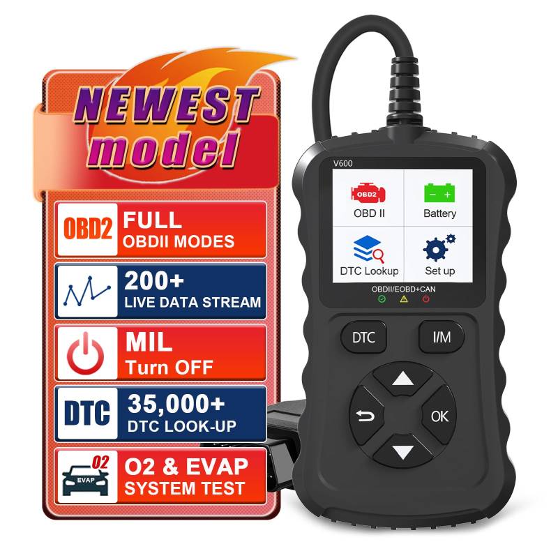 OBD2 Diagnosegerät Diagnose Auto Adapter, OBDII Automatisches Diagnosewerkzeug für Car Code Reader OBD EOBD Diagnose Fehlerspeicher Auslesen Fehlerauslesegerät mit Alle OBDII Funktionen, Schwarz von iKiKin