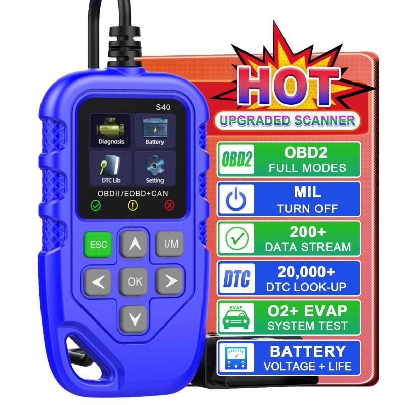 Professionelle OBD2-Diagnosegeräte, verbessertes OBDII-Diagnosecode-Lesewerkzeug zur Schätzung der Batterielebensdauer, passend für On-Board-Diagnosescanner-Werkzeuge für alle Fahrzeuge nach 1996 von iKiKin