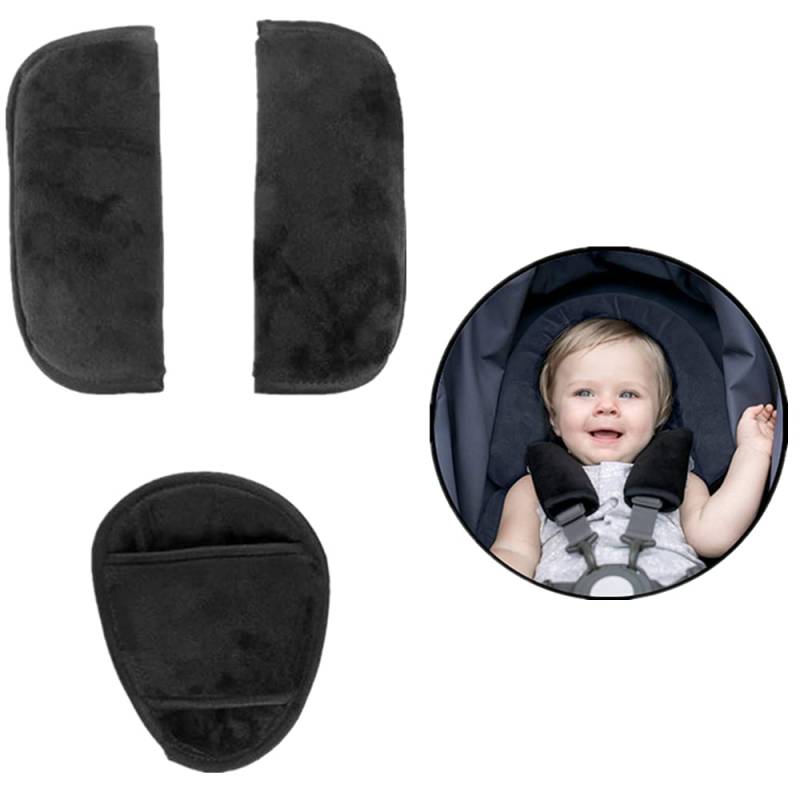 Baby Auto Sicherheitsgurt Schulterpolster Set 3 Pads, Universal Gurtpolster Schrittpolster für Autositze Kinderwagen Hochstuhl Weich und Bequem Schutzkissen Gürtelkissen für Kleinkinder und Kinder von iNszkoos