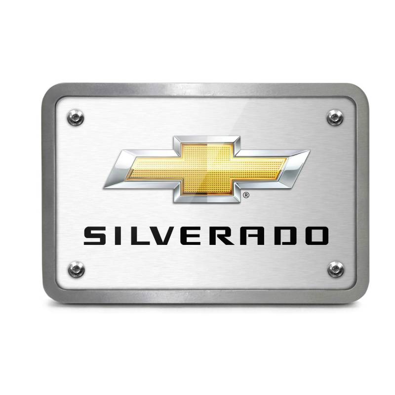 iPick Image - Gebürstete silberfarbene Grafikplatte aus Billet-Aluminium, 5,1 x 5,1 cm, Abdeckung für Anhängerkupplung – Chevrolet Silverado von iPickImage