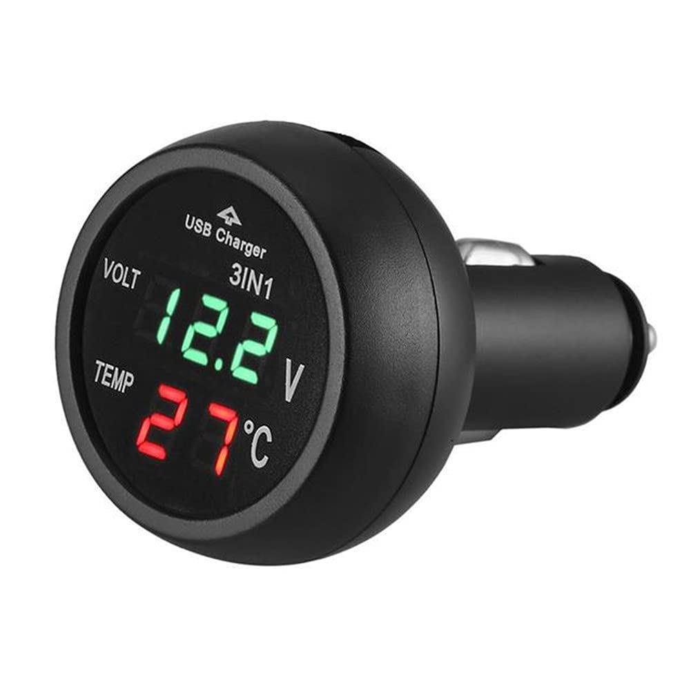 iSpchen 12V/24V USB Zigarettenanzünder Steckdose Adapter Autoladegerät Usb-ladeadapter Voltmeter 3-in-1 Multifunktion Auto Ladegerät Adapter mit LCD Spannung/Temperaturmesser für Auto,Marine,Boot,LKW von iSpchen