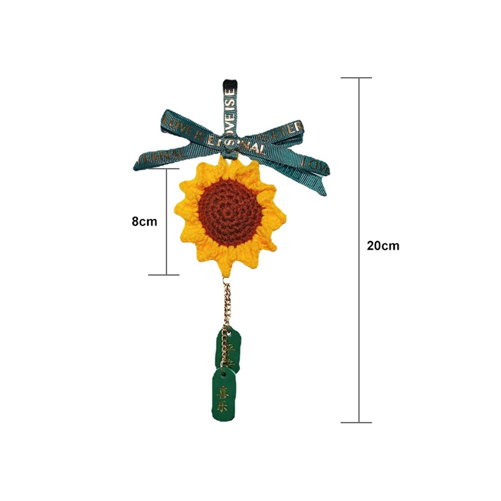 iSpchen Auto Rückspiegel Anhänger Charme gehäkelte Sonnenblumen Deko Auto Zubehör Innenraum zum Aufhängen Ornament Auto Anhänger für Spiegel Deko Anhänger DIY Basteln von iSpchen