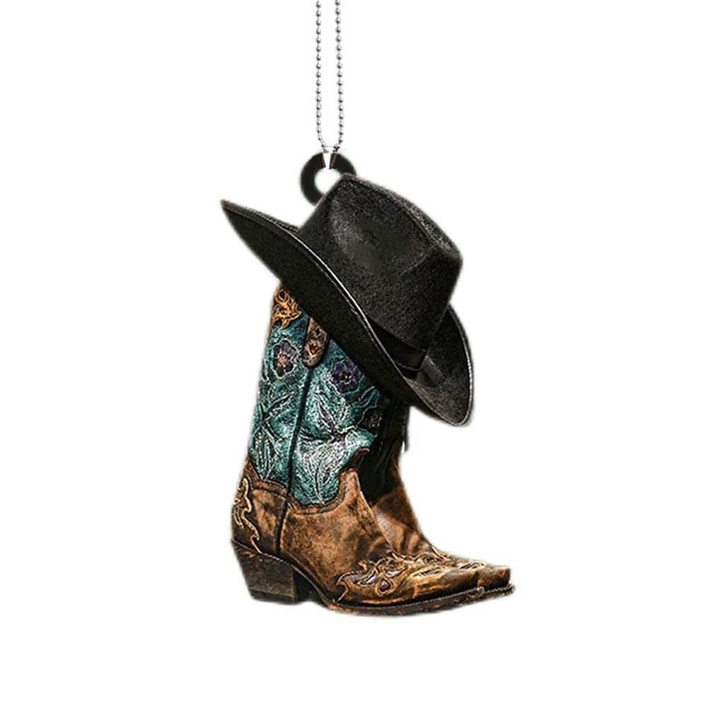 iSpchen Auto Rückspiegel Anhänger Personalisierte Cowboy Stiefel Hüte Ornament zum Hängend Aufhänger Auto Spiegel Anhänger Taschen Kreative Schlüsselanhänger Anhänger Dekoration Innenraum Zubehör von iSpchen