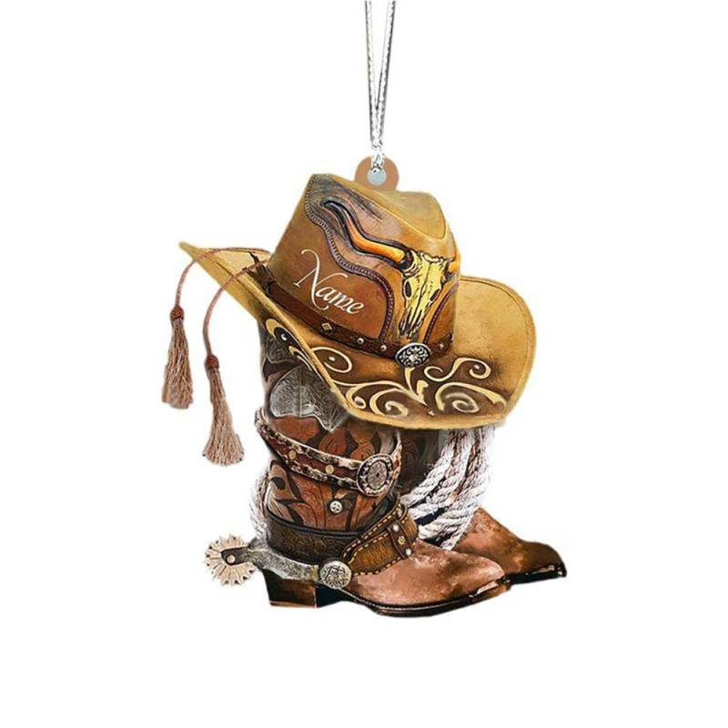 iSpchen Auto Rückspiegel Anhänger Personalisierte Cowboy Stiefel Hüte Ornament zum Hängend Aufhänger Auto Spiegel Anhänger Taschen Kreative Schlüsselanhänger Anhänger Dekoration Innenraum Zubehör von iSpchen