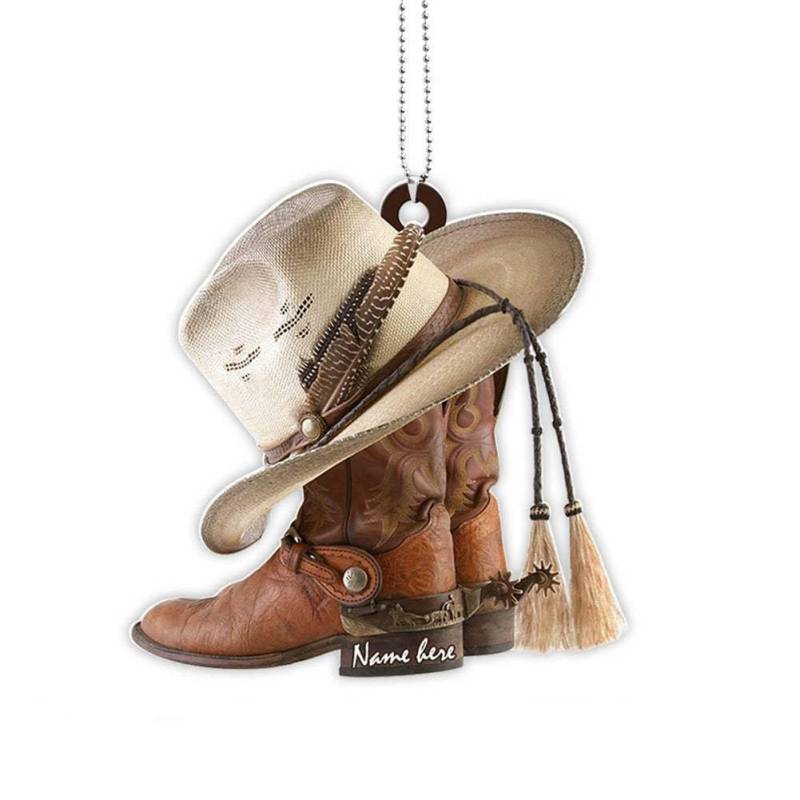 iSpchen Auto Rückspiegel Anhänger Personalisierte Cowboy Stiefel Hüte Ornament zum Hängend Aufhänger Auto Spiegel Anhänger Taschen Kreative Schlüsselanhänger Anhänger Dekoration Innenraum Zubehör von iSpchen