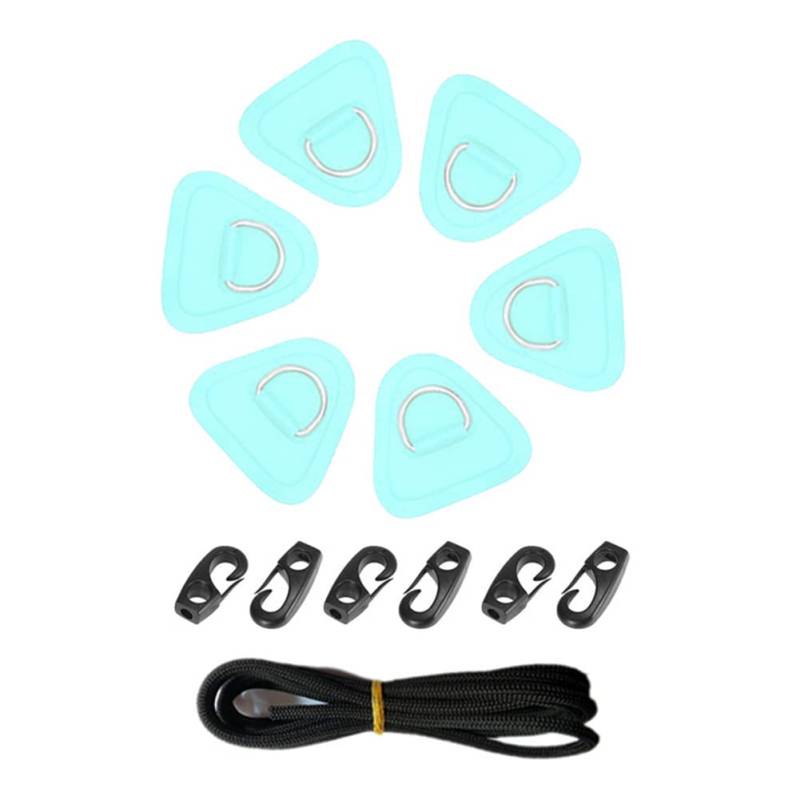 iSpchen Kajak D-Ring-Pad,6 Stück Edelstahl D-Ring-Patch PVC D-Ring Stand-Up Paddleboard PVC-Patch Kajak D Ring Haken mit Bungee-Seil für Kajaks,SUP,Schlauchboote Kanu Kajak Deck Zubehör von iSpchen