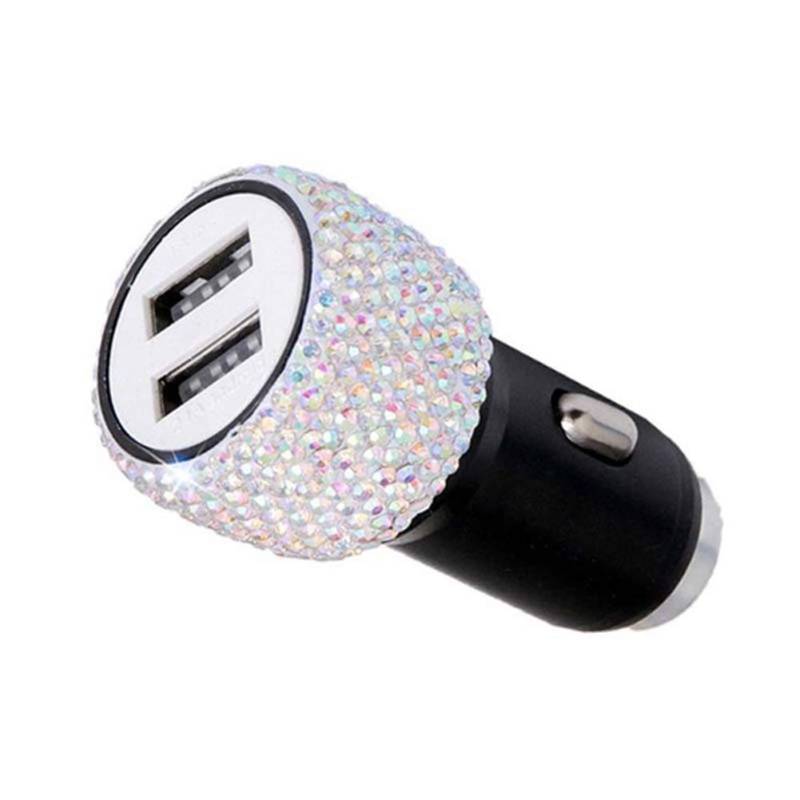 iSpchen Kfz Ladegerät Auto Dual USB Autoladegerät Schnellladegerät Strass Bling Auto Zigarettenanzünder Adapter Innendekoration USB Auto Ladeadapter Auto-ladegerät Auto Innenraum zubehör,Bunt von iSpchen