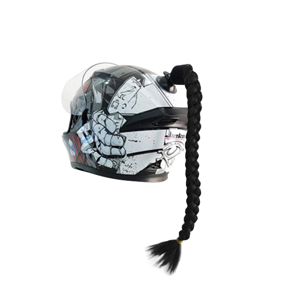 iSpchen Motorradhelm Abnehmbarer Pferdeschwanz Motorräder Helm Dekorieren Zöpfe Retro Motorrad Helm Zöpfe mit Saugnapf Dekoration Haarschmuck für Fahrrad Motorrad Roller Helm Zubehör,Schwarz von iSpchen