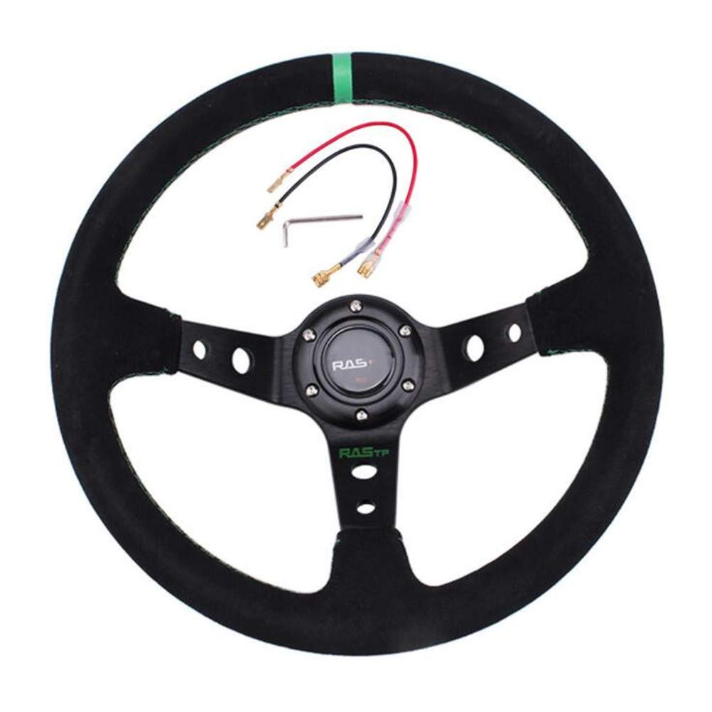 iSpchen Sportlenkrad Auto Rennlenkrad Sport Lenkräder, 6 Bolt Rally/Drift/Race/Drifting Racing Motorsport Lenkrad Universal 13 Zoll Wildleder Leder Lenkrad Rennsport,Grün von iSpchen