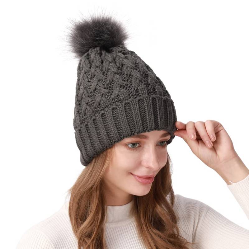 iSpchen USB Beheizte Strickmütze Damen Winter Beheizbare Mütze Bommel Wintermütze USB-beheizte Beanie Bommelmütze Haarball Beheizte Mütze Pom-Pom Hut Gestrickte Wollstrickmütze von iSpchen