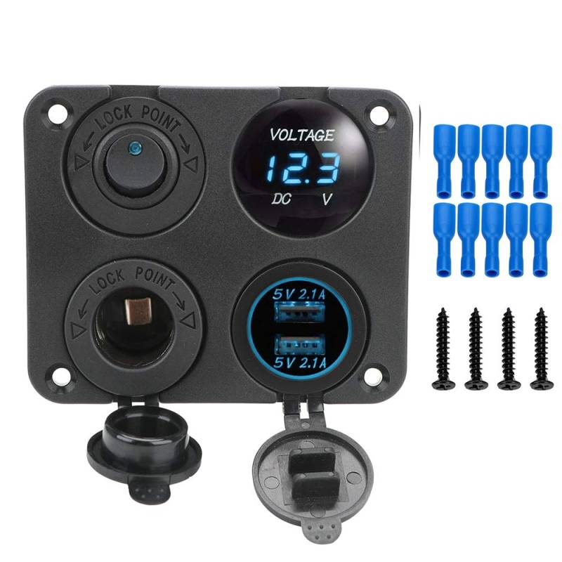 iTimo 4 In 1 Auto Quadratisches Bedienfeld, mit 2 USB-Ladegeräten, einem 4,2-A-Voltmeter, einem 12-V-Zigarettenanzünder und einem 12-V-Zigarettenanzünder, für Boot-Wohnmobile von Wohnmobilen (Blau) von iTimo