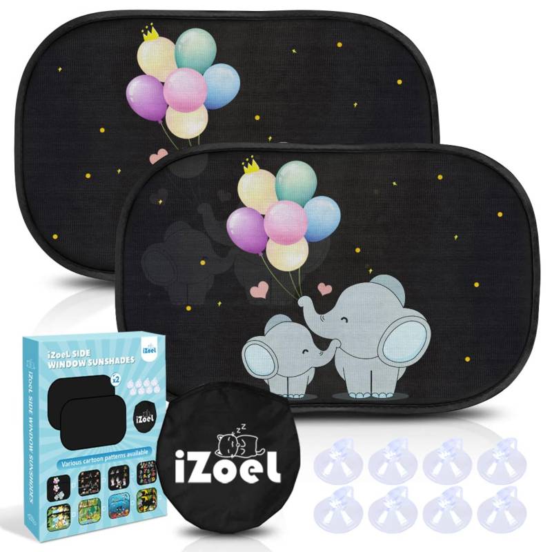 iZoeL Auto Sonnenschutz Kinder, Sonnenschutz Auto Baby, Auto Fenster Seitenscheibe Sonnenschutz Sonnenblende mit UV Schutz(Schwarz Elefant) von iZoeL