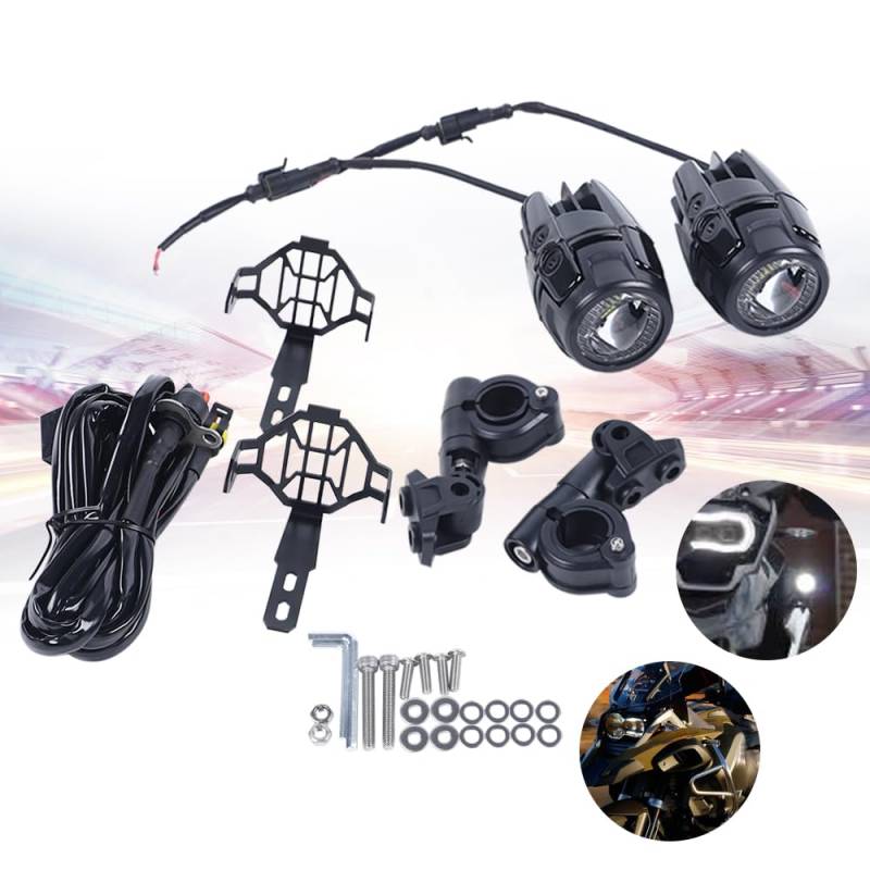 ieLsngai 2x Motorrad Nebelleuchte Zusatzscheinwerfer, Zusatzscheinwerfer Motorrad LED Scheinwerfer, Nebelscheinwerfer Motorrad 12V für Motorrad Universal R1200GS F800GS von ieLsngai