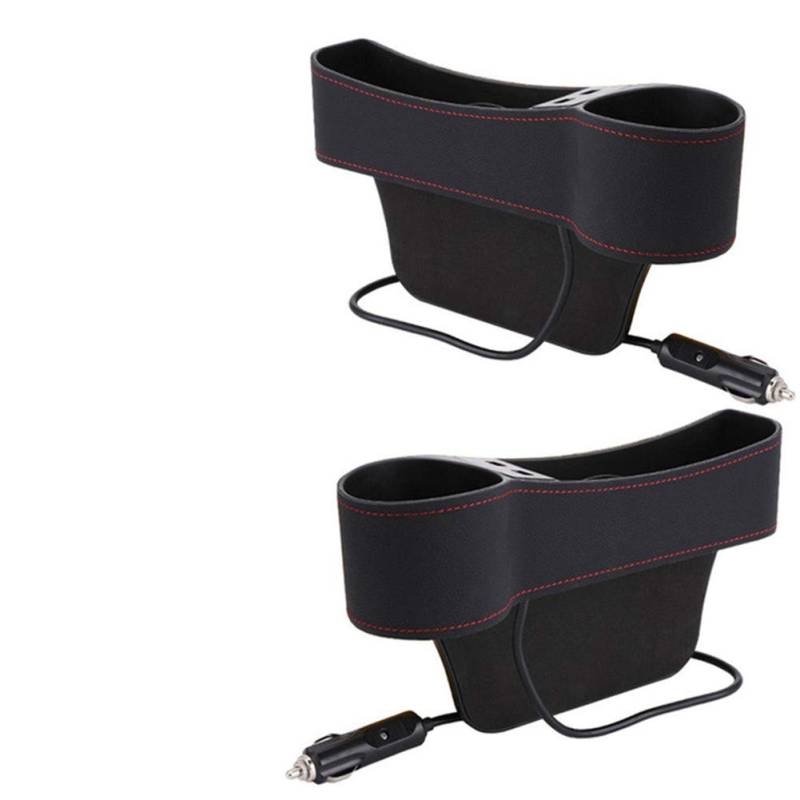 ihreesy Autositz Gap Organizer,PU Leder Autositz Fugendüse Aufbewahrungsbox Becherhalter Universal Auto Seat Gap Organizer mit 2 USB Lade Löchern,Rot Schwarz Fahrerseite Beifahrerseite von ihreesy