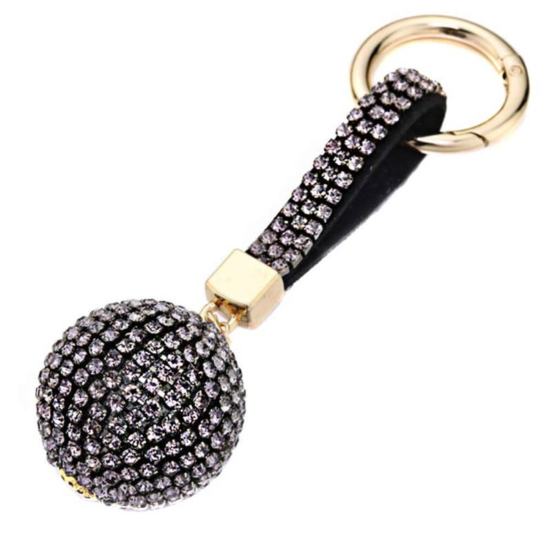 ihreesy Bling Bling Strass Schlüsselband,Glitzer Kristall Schlüsselanhänger Anhänger Dekoration Ball Design Tasche Schlüsselbund Halter für Frauen Mädchen Mann Junge,Grau Schwarz von ihreesy