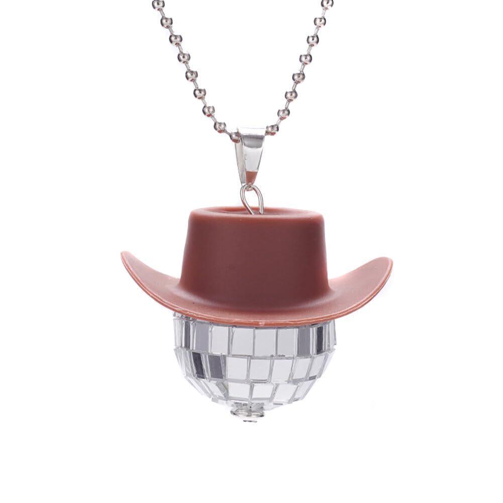 ihreesy Cowgirl-Hut Discokugel Autospiegel Ornament, Cowboyhut Hänger Autospiegel Cowboy-Hut-Dekoration Bling Disco-Kugel-Autospiegel Discokugel Hängekugel Glitzerkugel 5,4cm x 3,8cm,Braun von ihreesy