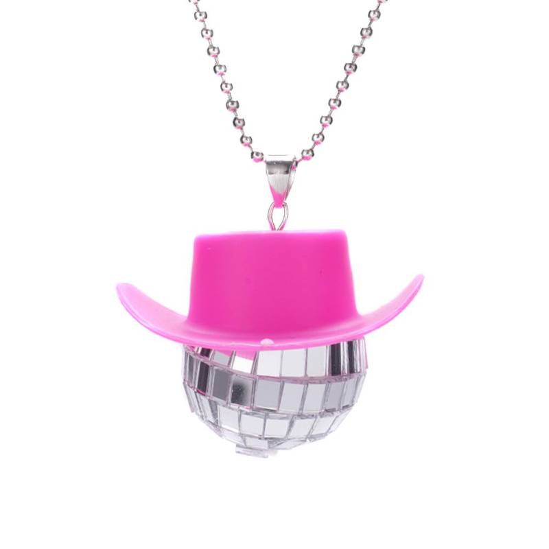 ihreesy Cowgirl-Hut Discokugel Autospiegel Ornament, Cowboyhut Hänger Autospiegel Cowboy-Hut-Dekoration Bling Disco-Kugel-Autospiegel Discokugel Hängekugel Glitzerkugel 5,4cm x 3,8cm,Rosa von ihreesy