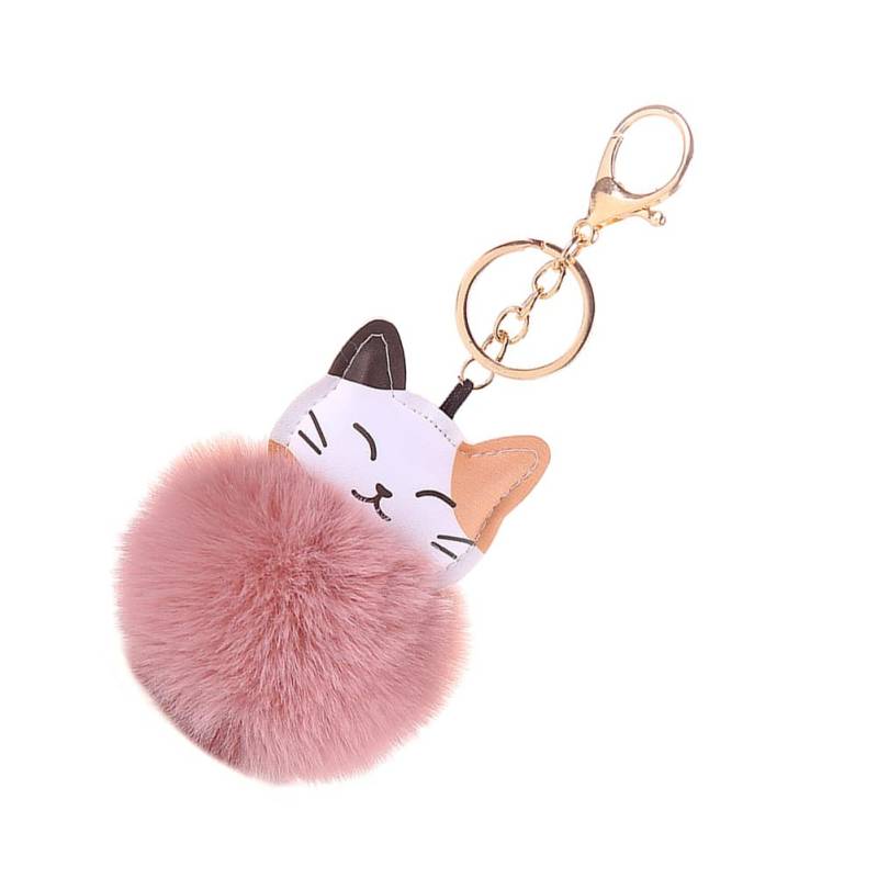 ihreesy Katze Schlüsselanhänger, Schön Pom-pom Schlüsselbund Anhänger PU Leder Katze Tier Bommel Taschenanhänger Charms Dekoration Schlüsselring Dekor Taschen-Zubehör für Frauen Mädchen,Rosa von ihreesy