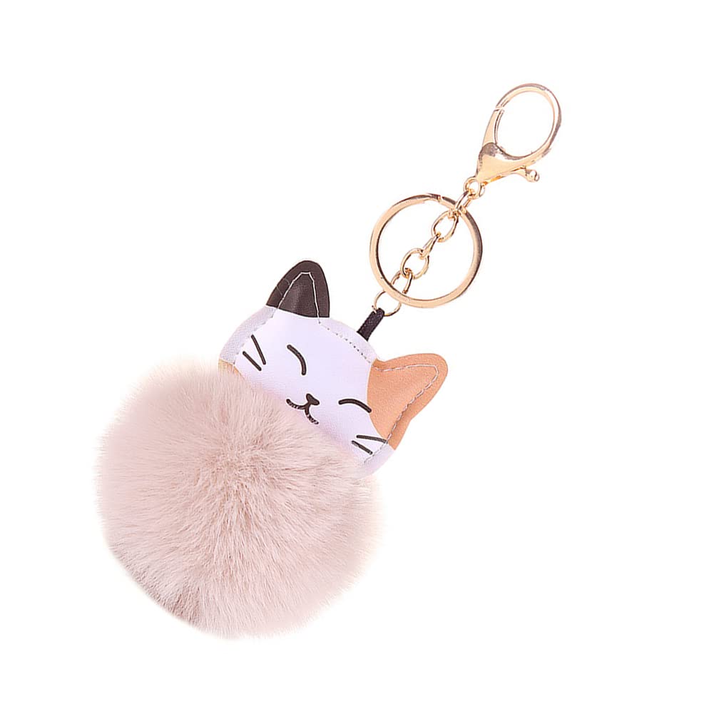 ihreesy Katze Schlüsselanhänger, Schön Pom-pom Schlüsselbund Anhänger PU Leder Katze Tier Bommel Taschenanhänger Charms Dekoration Schlüsselring Dekor Taschen-Zubehör für Frauen Mädchen,Beige von ihreesy