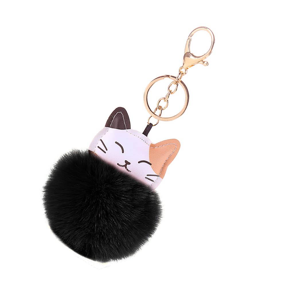 ihreesy Katze Schlüsselanhänger, Schön Pom-pom Schlüsselbund Anhänger PU Leder Katze Tier Bommel Taschenanhänger Charms Dekoration Schlüsselring Dekor Taschen-Zubehör für Frauen Mädchen,Schwarz von ihreesy