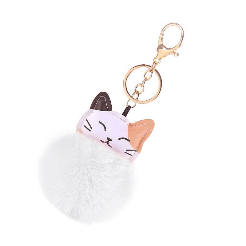 ihreesy Katze Schlüsselanhänger, Schön Pom-pom Schlüsselbund Anhänger PU Leder Katze Tier Bommel Taschenanhänger Charms Dekoration Schlüsselring Dekor Taschen-Zubehör für Frauen Mädchen,Weiß von ihreesy