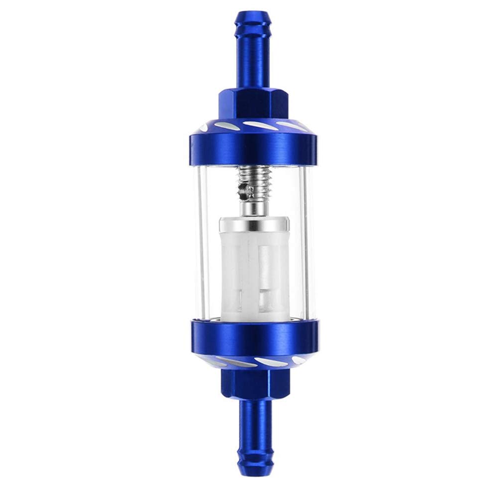 ihreesy Kraftstofffilter,Universal Kraftstofffilter Aluminiumlegierung CNC 8mm Transparente Glas Kraftstofffilter Benzinfilter Kraftstofffilter Benzin für ATV Dirt Bike Motorrad,Blau von ihreesy